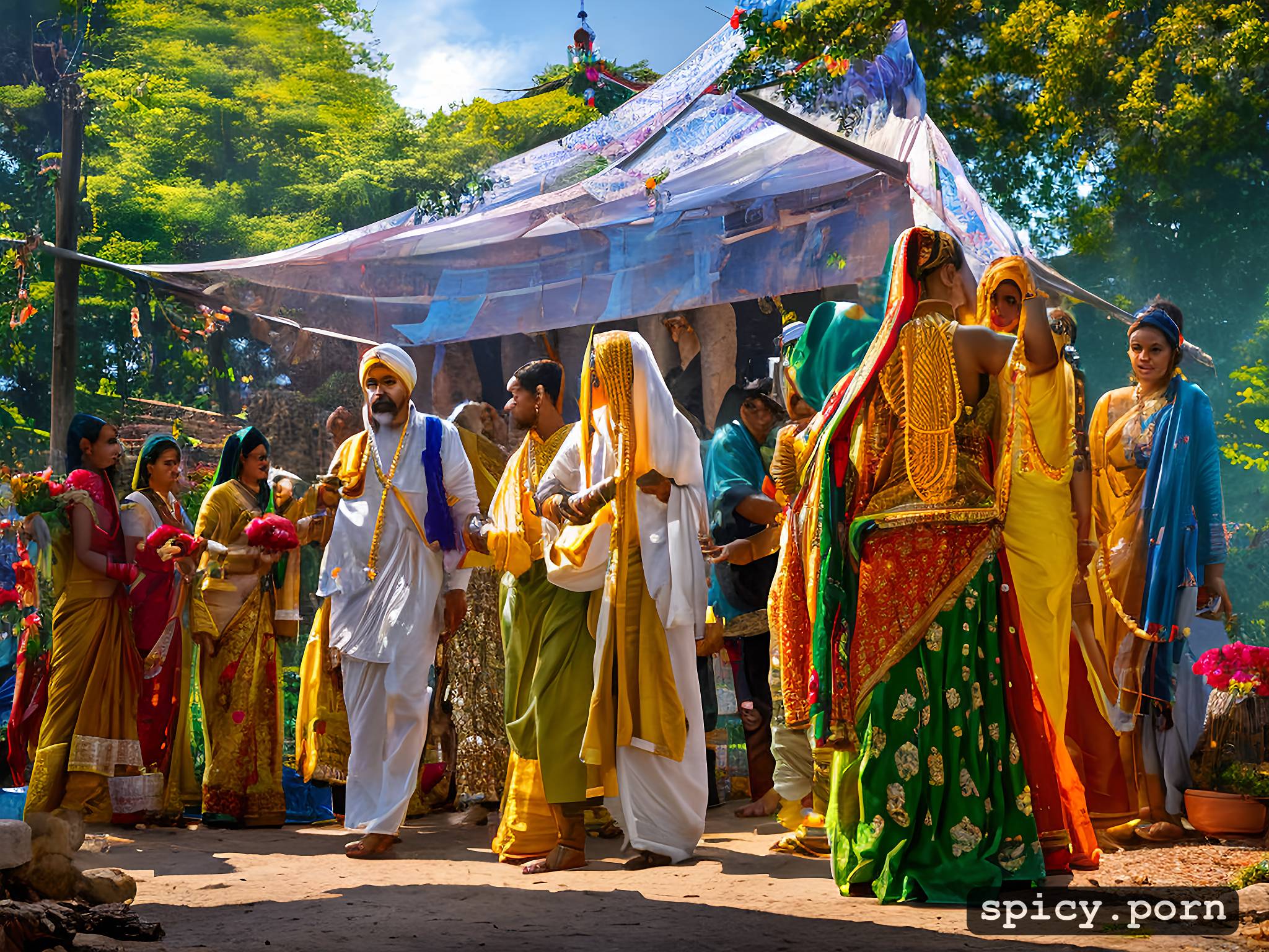 AI Porn: and between hindus and muslims in a utopia, dynamic, a brahmin lady in traditional brahmin dress