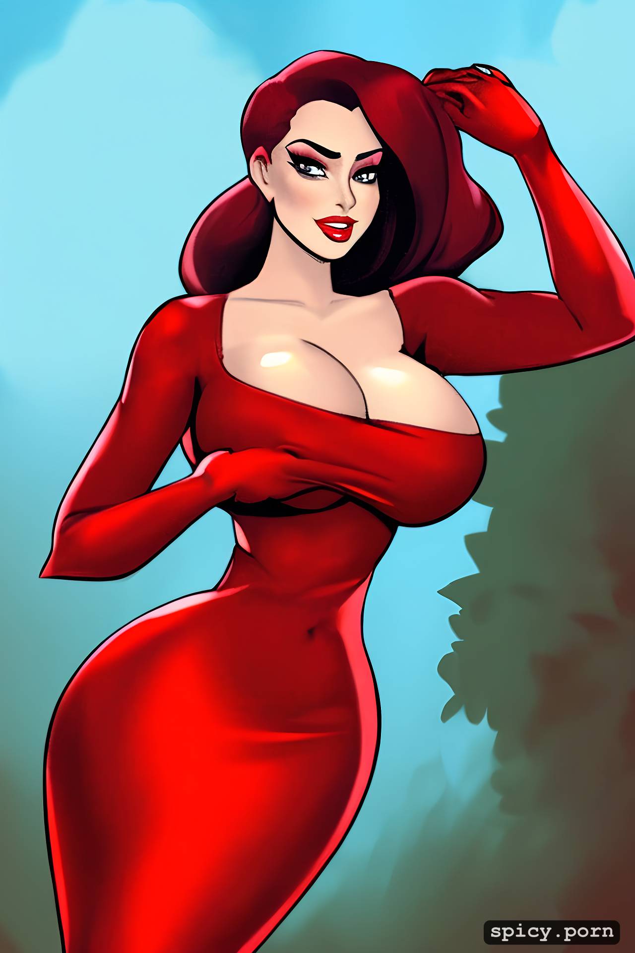 AI Porn: highly detailed, jessica rabbit, busty, 1woman, nude, centered