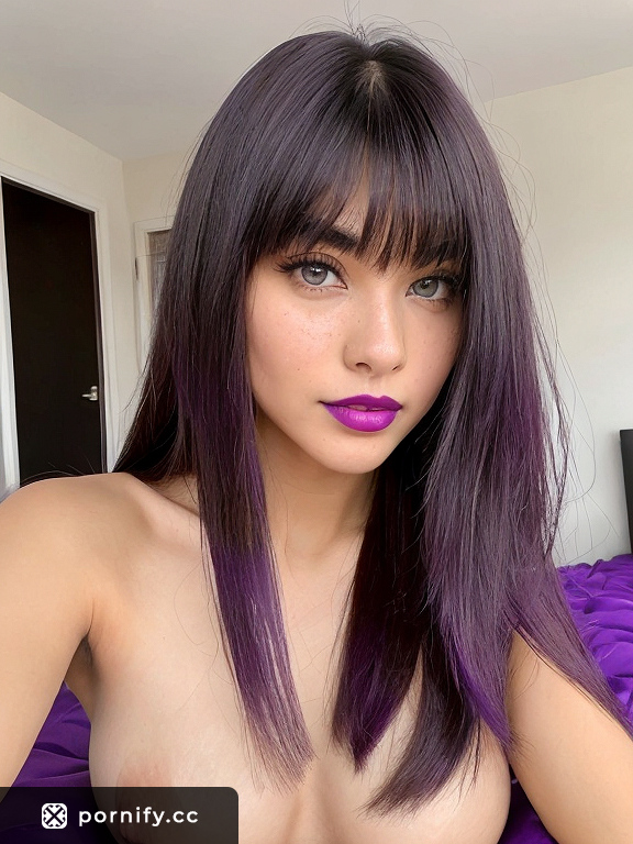 British Teen Angela Straddling in Bedroom with Purple Lipstick | AI Porn