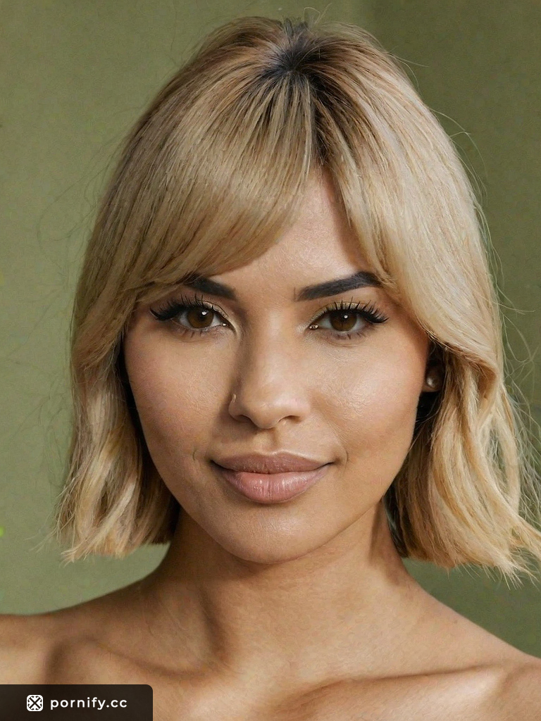 Fit blonde Colombian woman in her 20s with medium-sized natural tits in a front view pose, getting a massage, fair skin, grey eyes, s-shaped eyebrows, thin, 70-200mm camera lens, heart-shaped face, indoor background, featuring tags like: bangs, natural pussy haircut and neutral expression. |  AI Porn