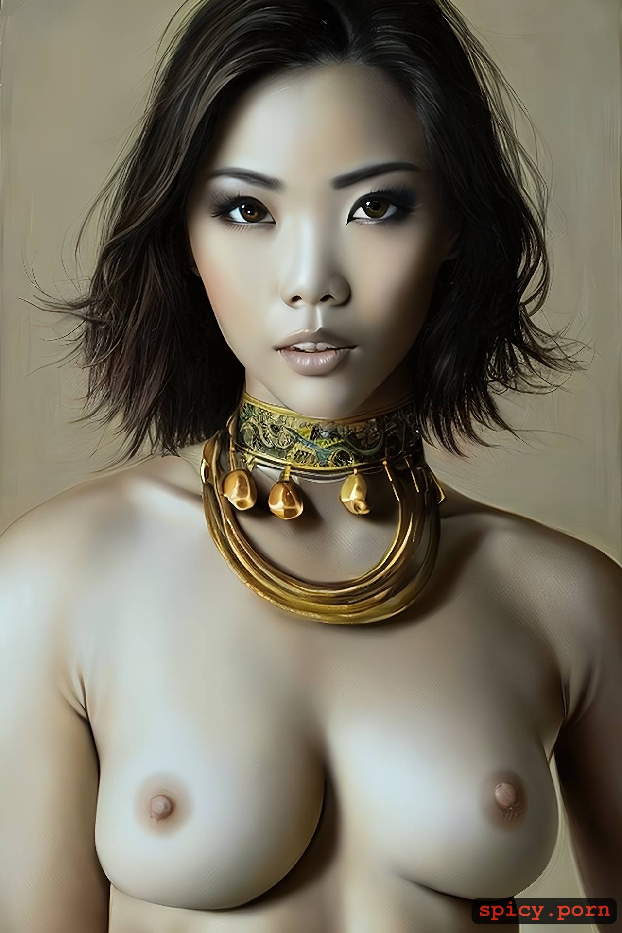 AI Porn: symmetric face, thai girl, small boobs, shy, perky nipples, full head visible