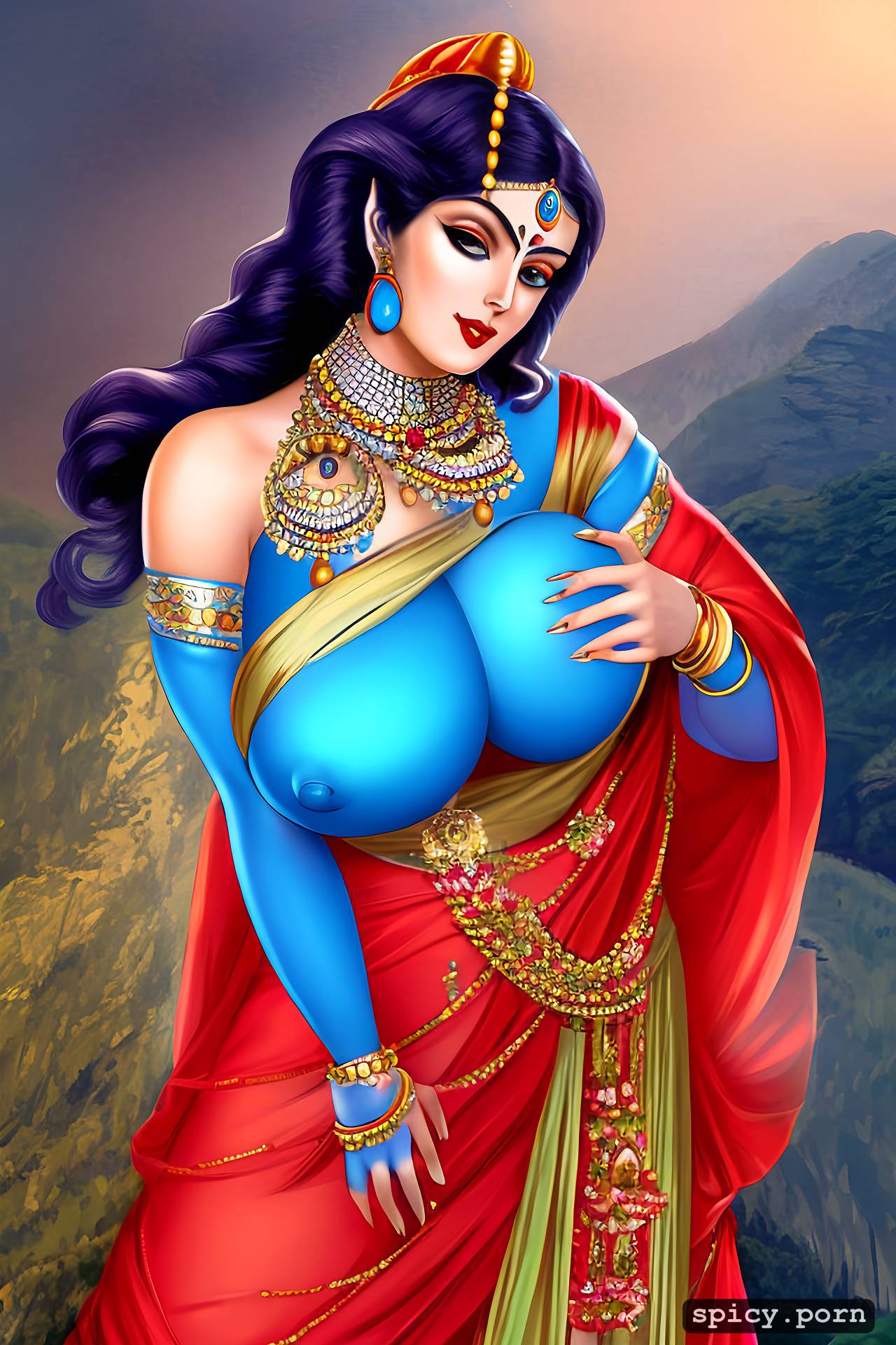 AI Porn: hindu goddess sita, 8k, masterpiece, highres, naked, red saree