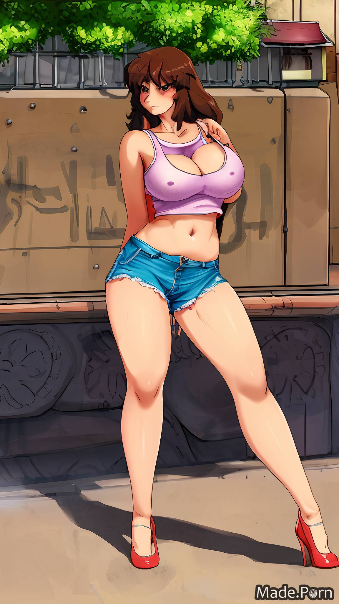 short thick thighs hairy french tank top street big tits created by AI