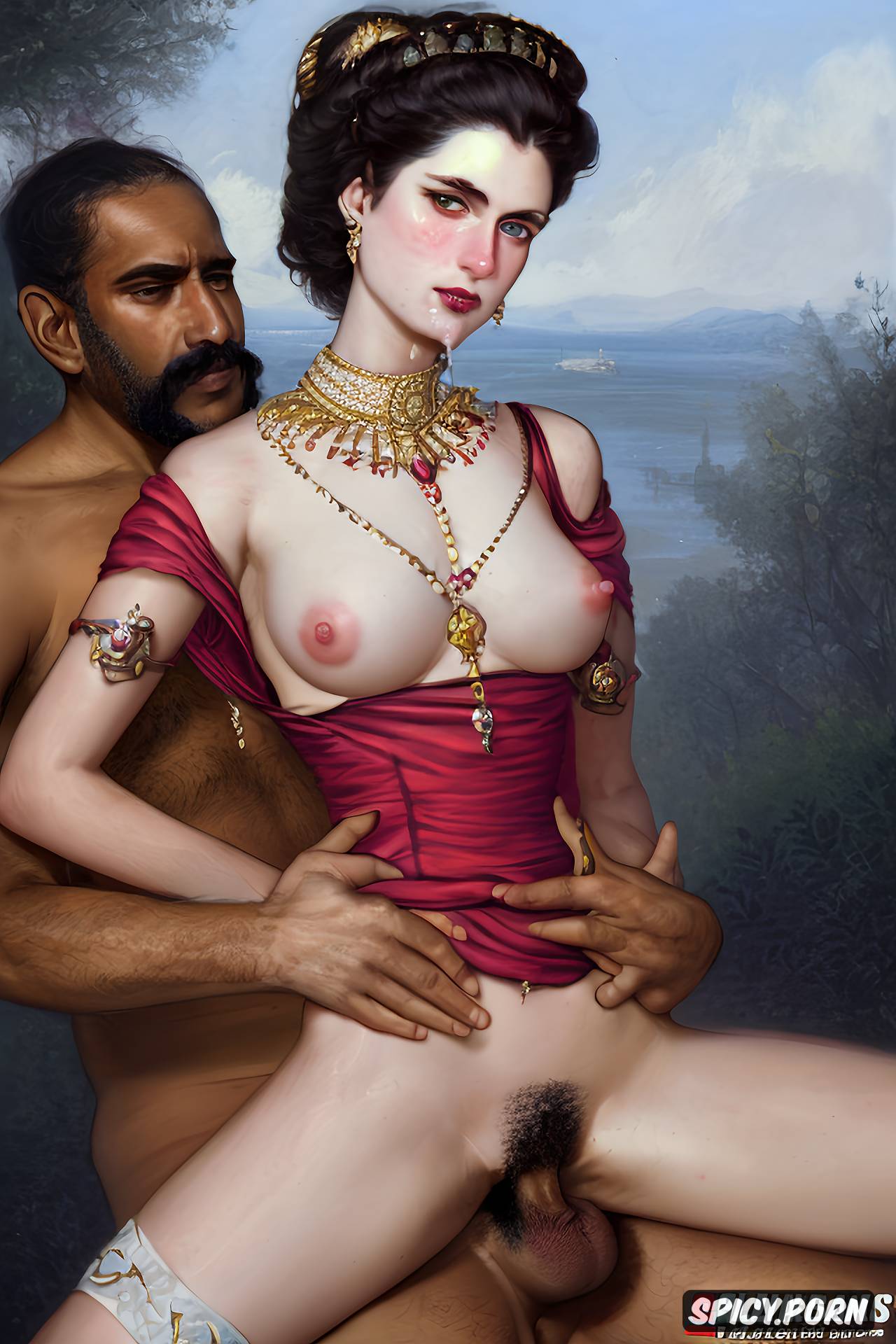 AI Porn: cum on her face, white lady, william bouguereau painting, hairy balls