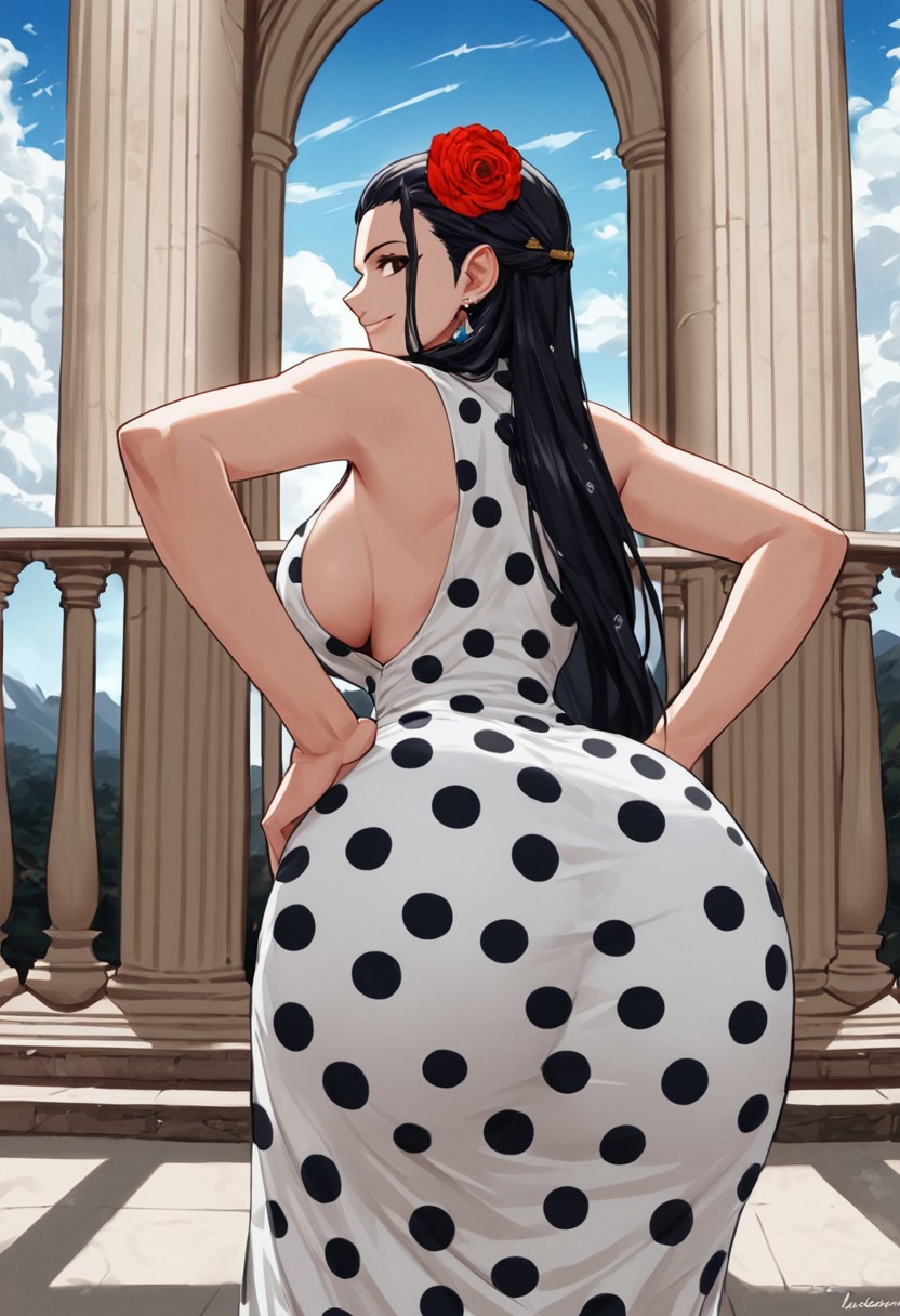 AI Porn – ai generated black hair dat ass earrings flower in hair one piece