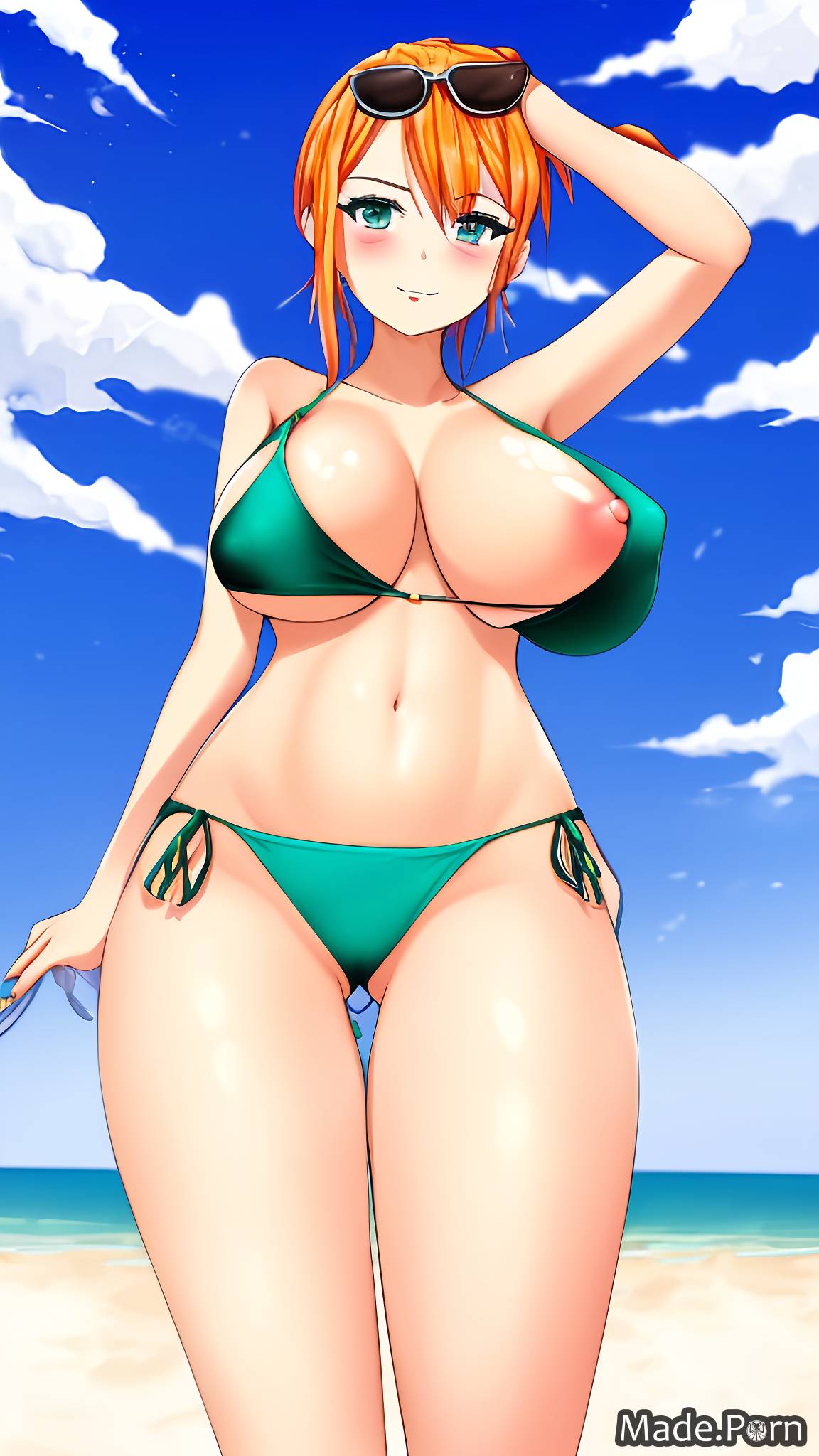 teal beach short pov anime big hips woman created by AI