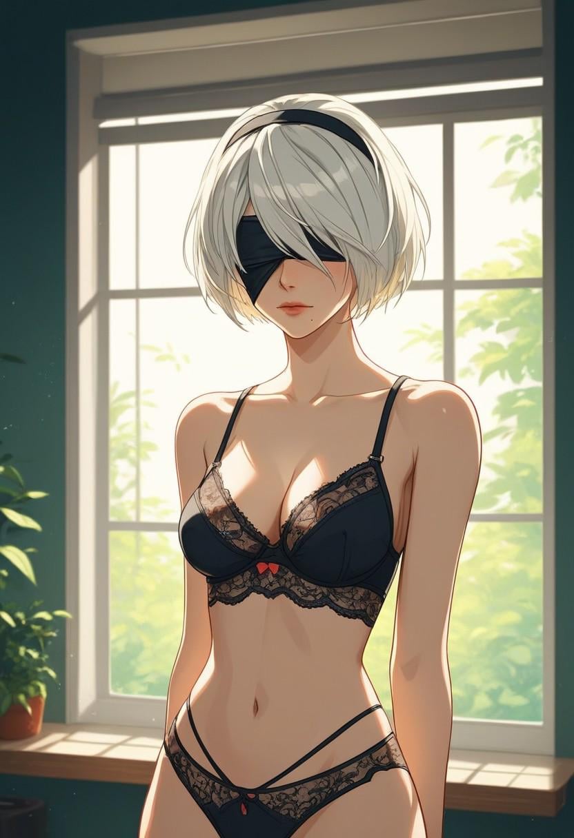 2B (Nier) in Lingerie (Generated on Yodayo AI)