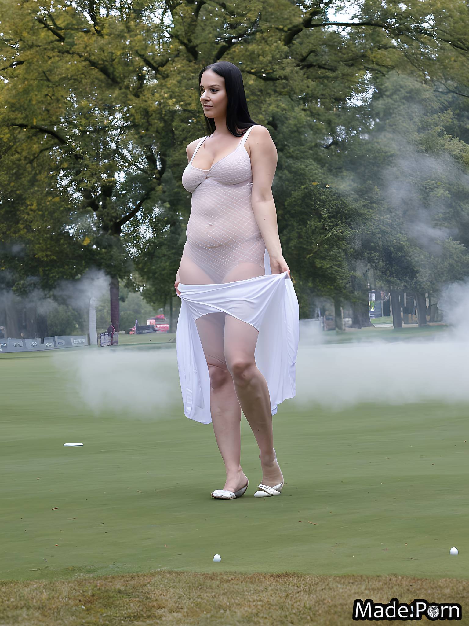 Red Light District, Amsterdam negligee standing golf woman photo perfect boobs created by AI