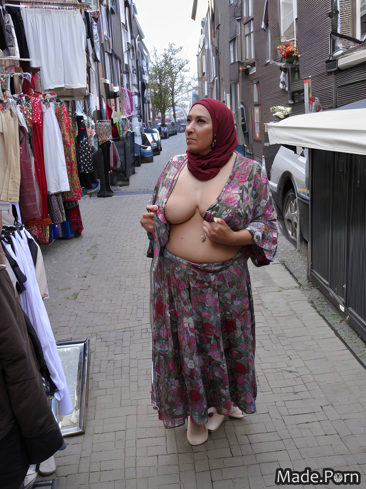 cotton bbw fully clothed Red Light District, Amsterdam woman algerian portrait created by AI