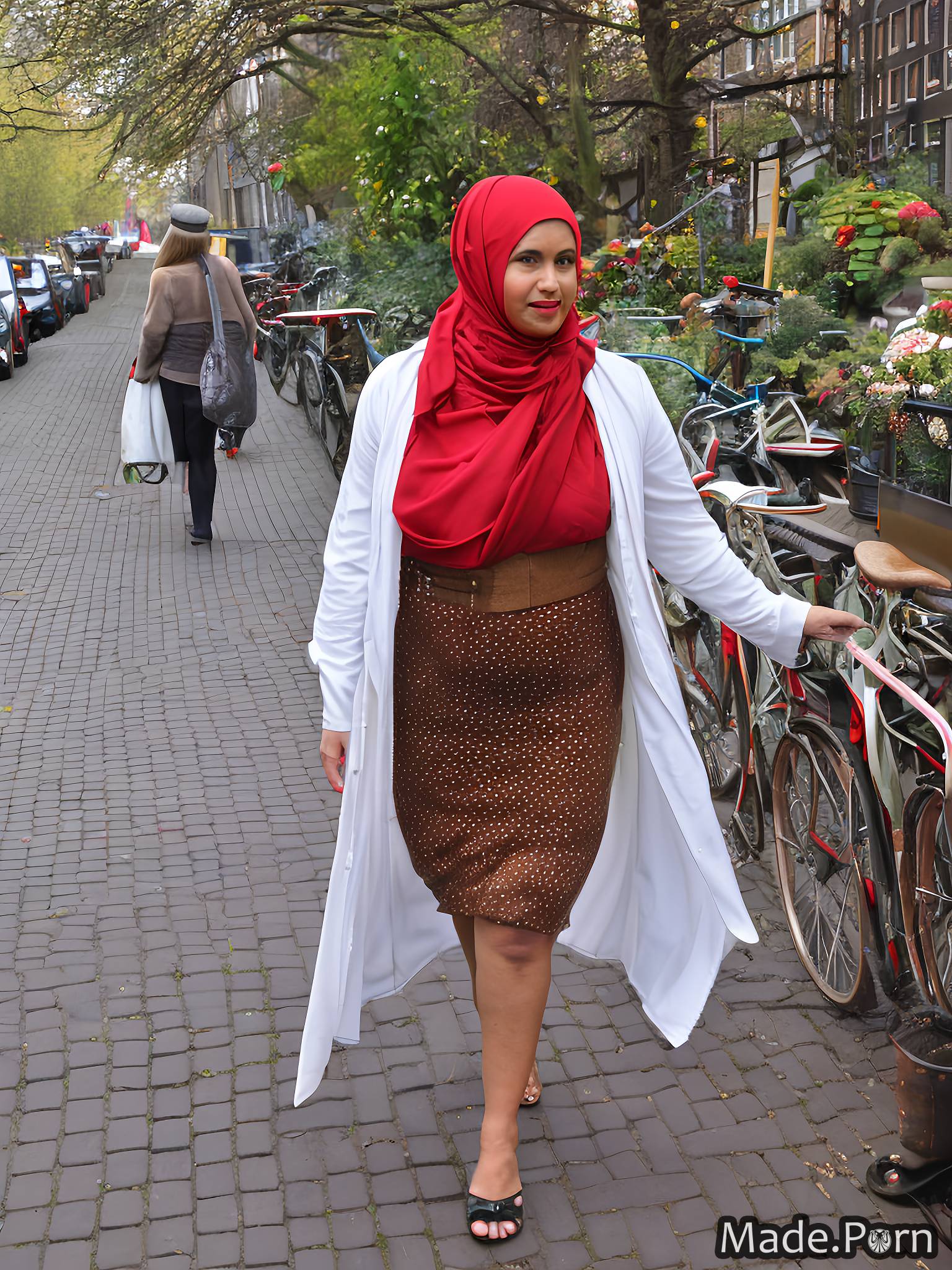 natural tits cotton fully clothed Red Light District, Amsterdam street photo flashing created by AI