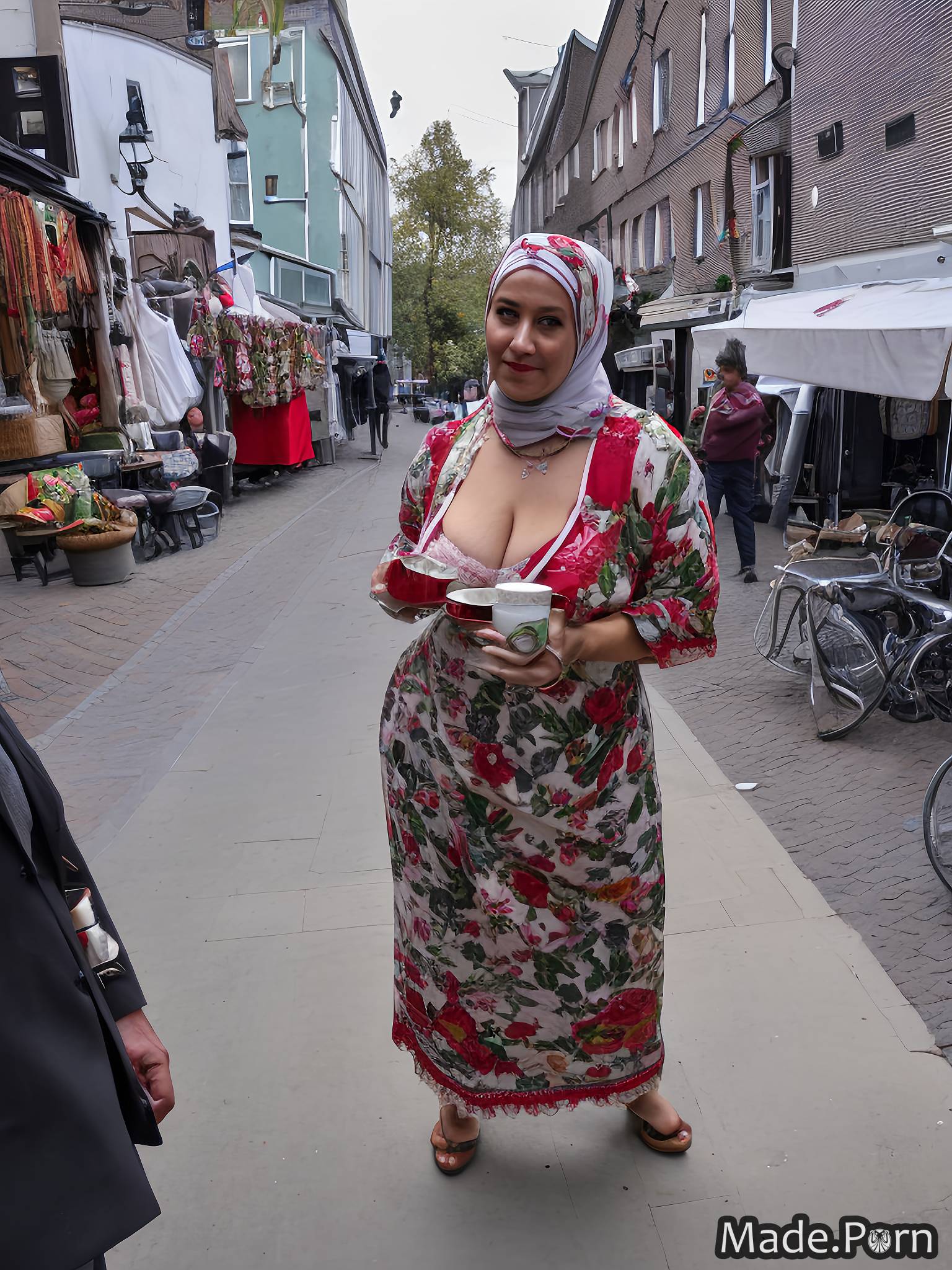 woman cotton bbw fully clothed photo Red Light District, Amsterdam portrait created by AI