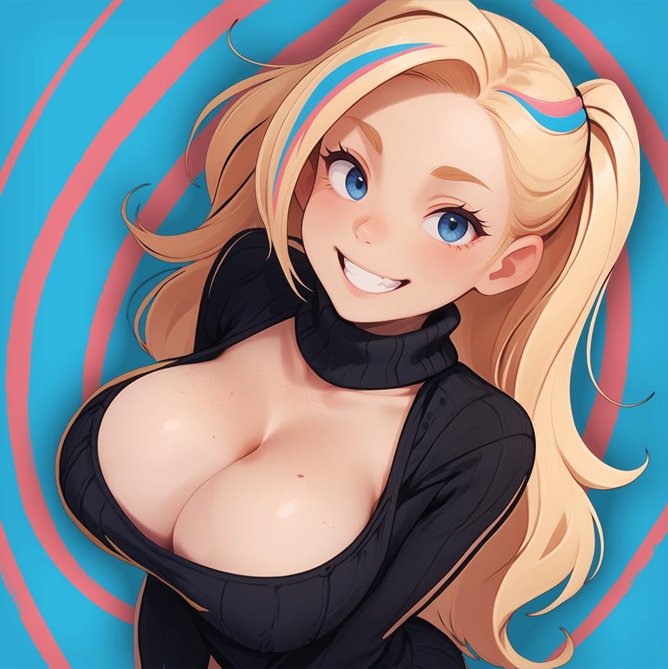 Blonde smile with black sweater