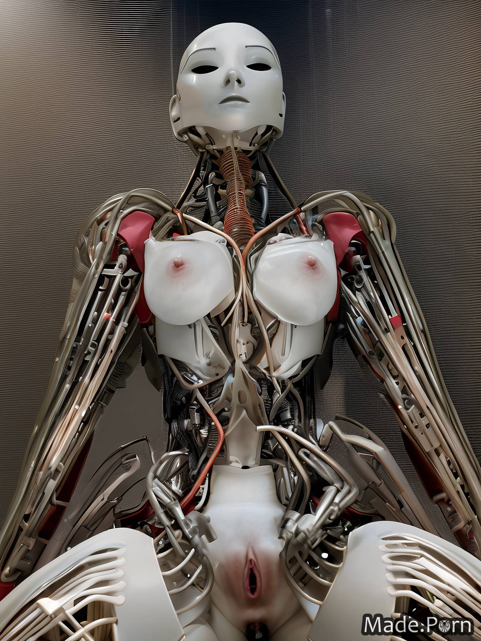 pussy fucking maroon silver woman robot nipples silver created by AI