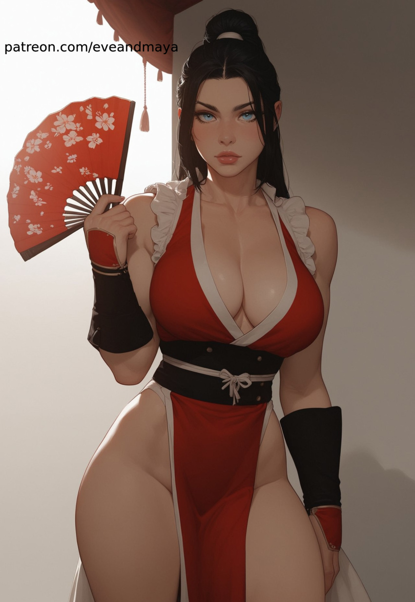 1girl ai ai_generated ai_women arms bare bare_legs bare_shoulders bare_thighs beach big_breasts big_breasts bikini black_hair black_latex eveandmaya fat_ass fireworks fit_female hot king_of_fighters latex long_hair looking_at_viewer mai mai_shiranui muscle muscular muscular_female patreon pose sexy sexy.ai tease thick_thighs