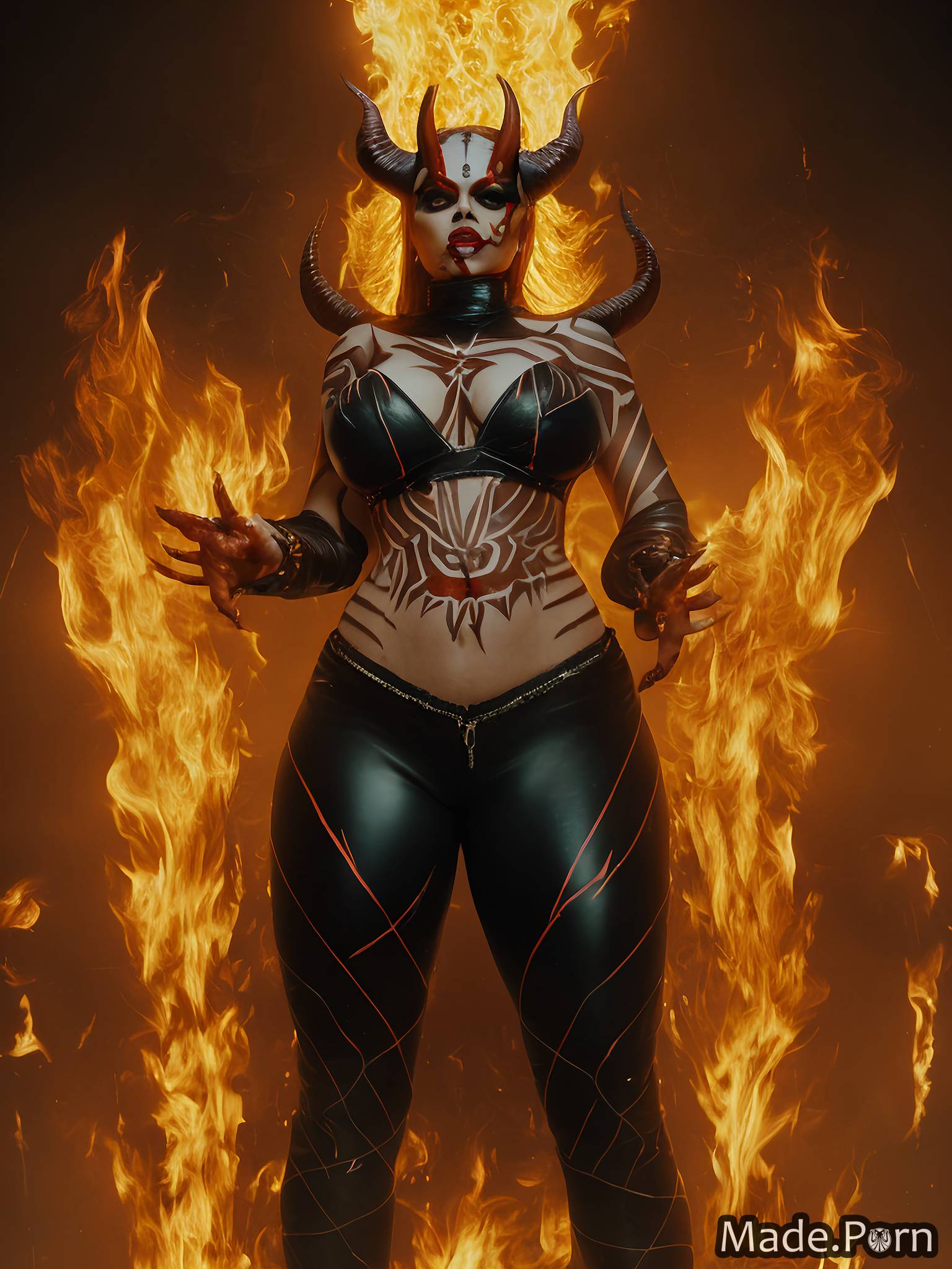 devil gigantic boobs babe thick demon wings post-apocalyptic woman created by AI