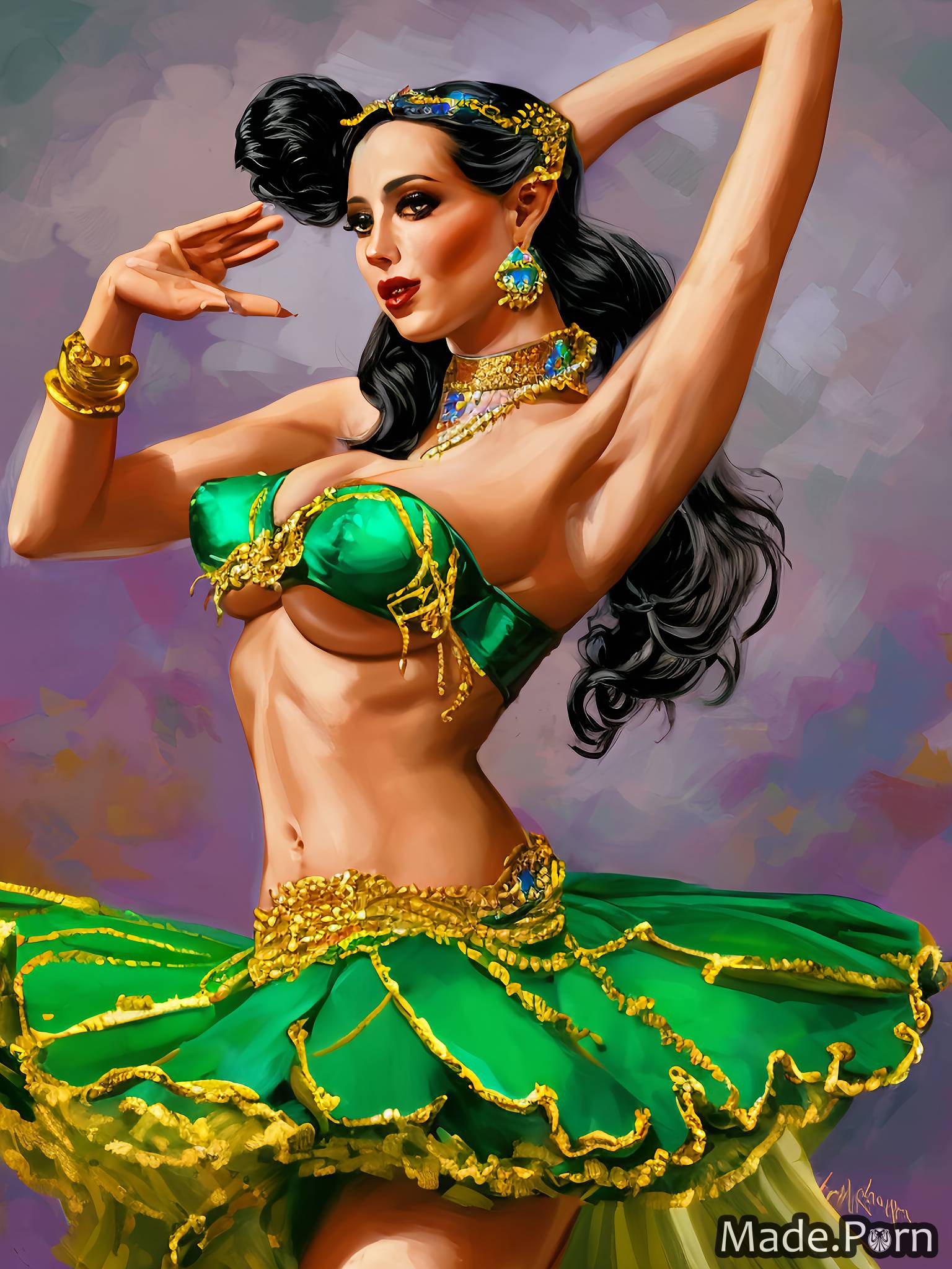 portrait belly dancer flexible stripper partially nude kitsch perfect boobs created by AI